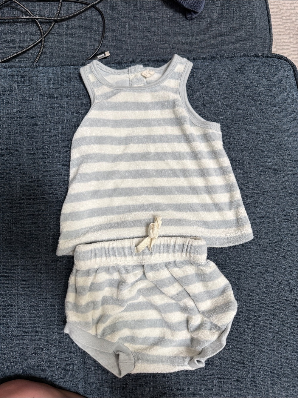 Quince Mae 3-6 Soft Stripe Kids Tank & Bloomers Set - Light Blue and White